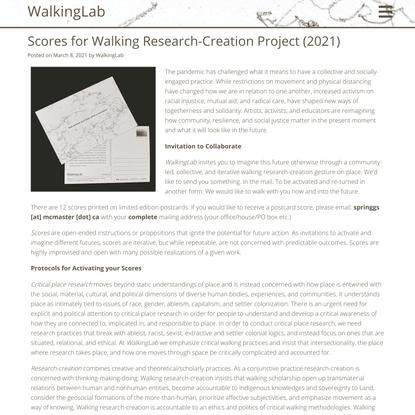 Scores for Walking Research-Creation Project (2021) – WalkingLab