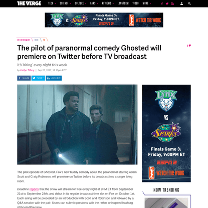 The pilot of paranormal comedy Ghosted will premiere on Twitter before TV broadcast