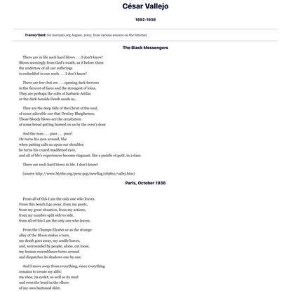 Cesar Vallejo--some poetry