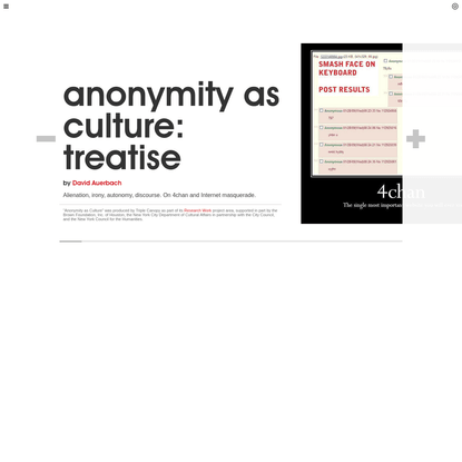 Triple Canopy - Anonymity as Culture: Treatise by David Auerbach