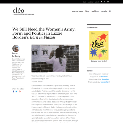 We Still Need the Women’s Army: Form and Politics in Lizzie Borden’s Born in Flames - cléo