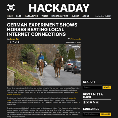 German Experiment Shows Horses Beating Local Internet Connections