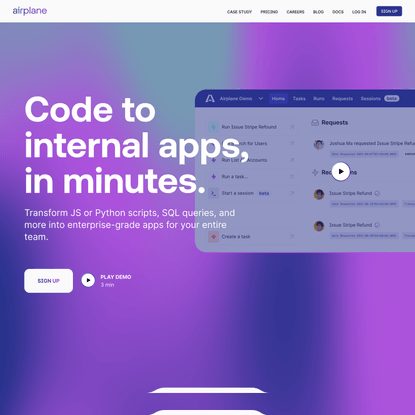 Airplane - Code to internal apps in minutes