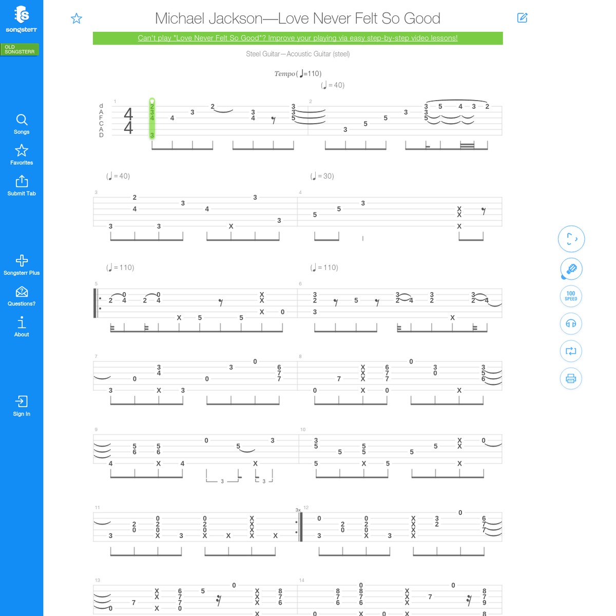 Love Never Felt So Good Tab by Michael Jackson Steel Guitar Acoustic Guitar (steel