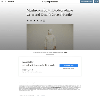 Mushroom Suits, Biodegradable Urns and Death’s Green Frontier (Published 2016)