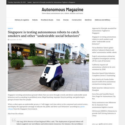 Singapore is testing autonomous robots to catch smokers and other “undesirable social behaviors” - Autonomous Magazine