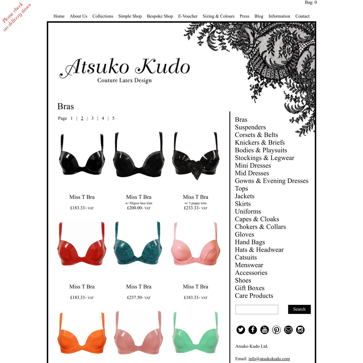 Couture latex rubber Bras Handmade in London, England Atsuko Kudo