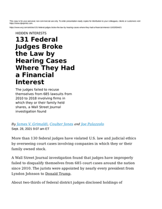131 Federal Judges Broke the Law by Hearing Cases Where They Had a Financial Interest