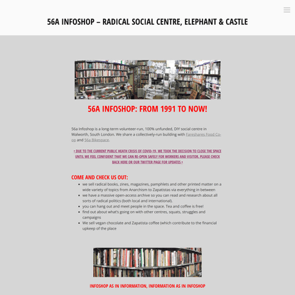 56a Infoshop – Radical Social Centre, Elephant &amp; Castle – 56a Infoshop since 1991