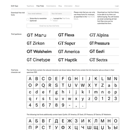 GT – Download Free Trial Fonts for Testing and Subscribe to Newsletter