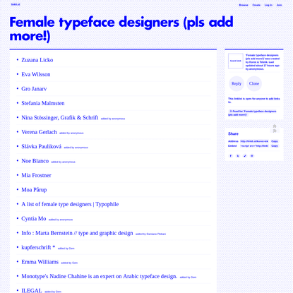 Female typeface designers (pls add more!) · linkli.st