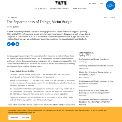 The Separateness of Things, Victor Burgin – Tate Papers | Tate
