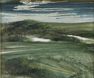Sidney Nolan (Australian, 1917-1992), Green Landscape (Central Australia), 1960. Mixed media on paper, 25 x 30 cm.