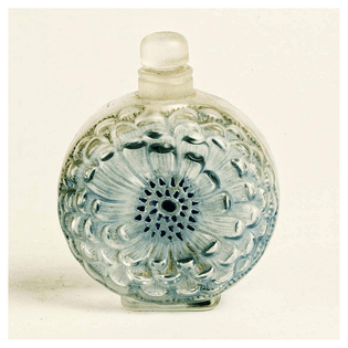 ‘Dahlia N°4’ Perfume Bottle (1931) René Lalique, Paris. Clear crystal with blue enamel 