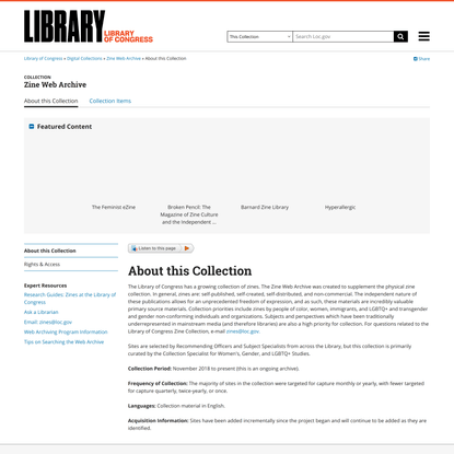 About this Collection | Zine Web Archive | Digital Collections | Library of Congress