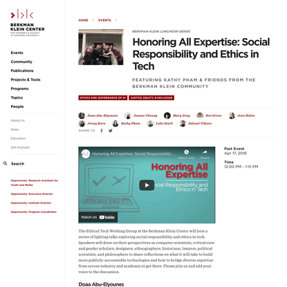 Honoring All Expertise: Social Responsibility and Ethics in Tech