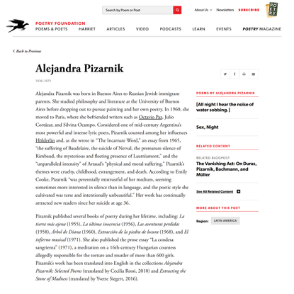 Alejandra Pizarnik | Poetry Foundation