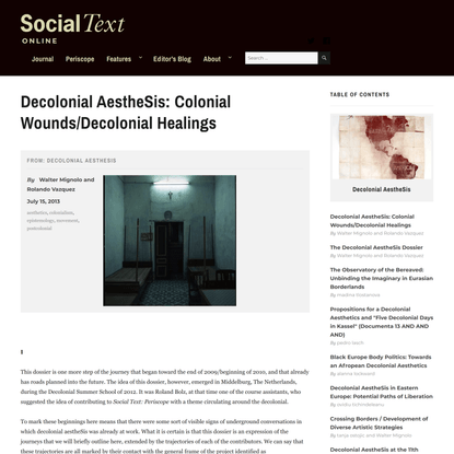 Decolonial AestheSis: Colonial Wounds/Decolonial Healings – Social Text
