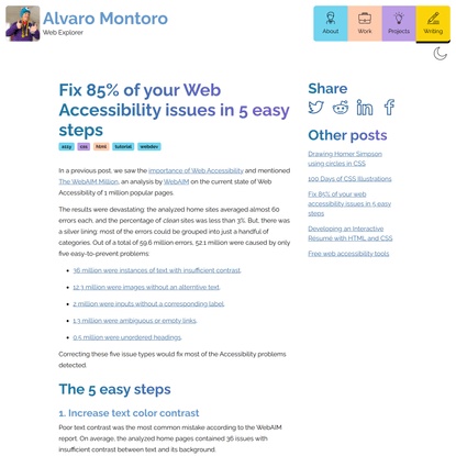 Fix 85% of your Web Accessibility issues in 5 easy steps :: Blog :: Alvaro Montoro