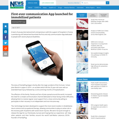 First-ever communication App launched for immobilized patients