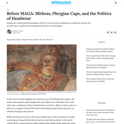 Before MAGA: Mithras, Phrygian Caps, and the Politics of Headwear