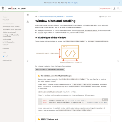 Window sizes and scrolling
