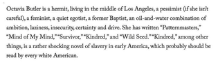 Octavia Butler's self-written bio