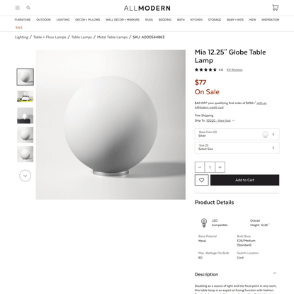 Mia 12.25'' Globe Table Lamp &amp; Reviews | AllModern