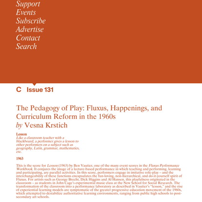 C Magazine / The Pedagogy of Play: Fluxus, Happenings, and Curriculum Reform in the 1960s