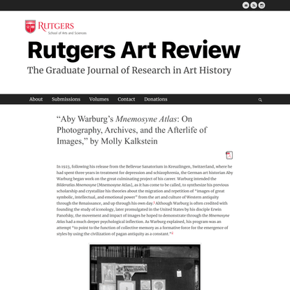 “Aby Warburg’s Mnemosyne Atlas: On Photography, Archives, and the Afterlife of Images,” by Molly Kalkstein – Rutgers Art Review