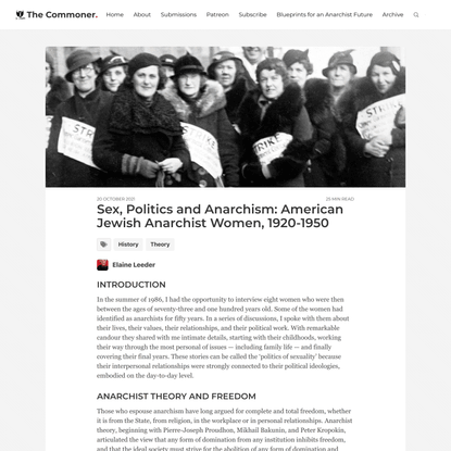 Sex, Politics and Anarchism: American Jewish Anarchist Women, 1920-1950