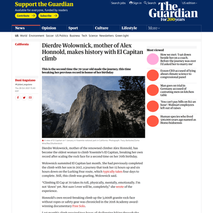 Dierdre Wolownick, mother of Alex Honnold, makes history with El Capitan climb
