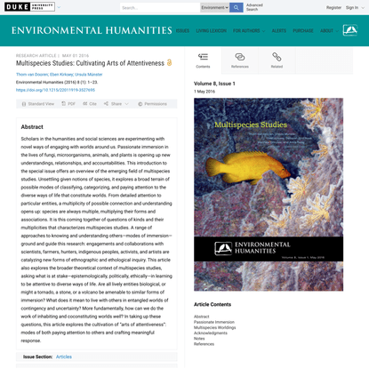 Multispecies Studies | Environmental Humanities | Duke University Press