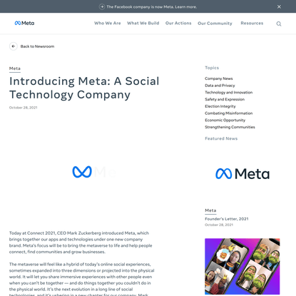 The Facebook Company Is Now Meta | Meta