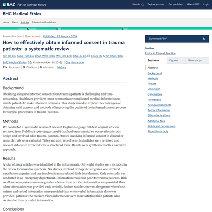 How to effectively obtain informed consent in trauma patients: a systematic review | BMC Medical Ethics | Full Text