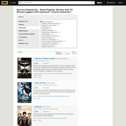 Sort by Popularity - Most Popular Movies and TV Shows tagged with keyword “oracle-character” - IMDb