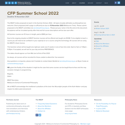 Call for Summer School 2022 course proposals - MSCP