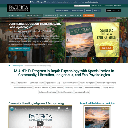 Community, Liberation, Indigenous, and Eco-Psychologies - M.A./Ph.D. in Depth Psychology