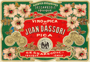Etiqueta Vino de Pica Juan Dassori, circa 1930