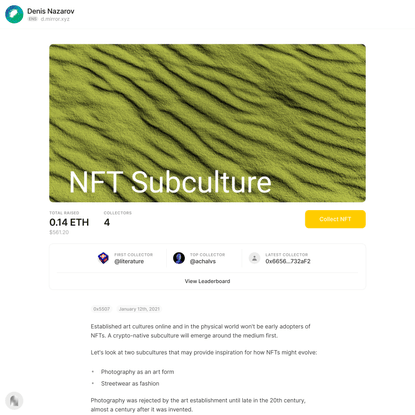 NFT subculture — Mirror