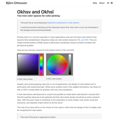 Two new color spaces for color picking - Okhsv and Okhsl