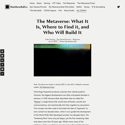 The Metaverse: What It Is, Where to Find it, and Who Will Build It — MatthewBall.vc