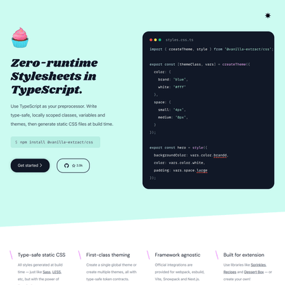 vanilla-extract — Zero-runtime Stylesheets-in-TypeScript.