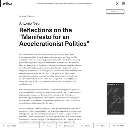 Reflections on the "Manifesto for an Accelerationist Politics"