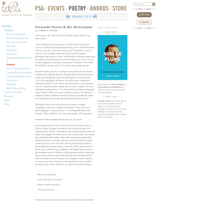 Fernando Pessoa &amp; His Heteronyms - Poetry Society of America