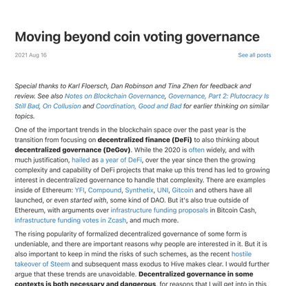 Moving beyond coin voting governance