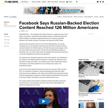 Facebook: Russian-backed election content reached 126 million Americans