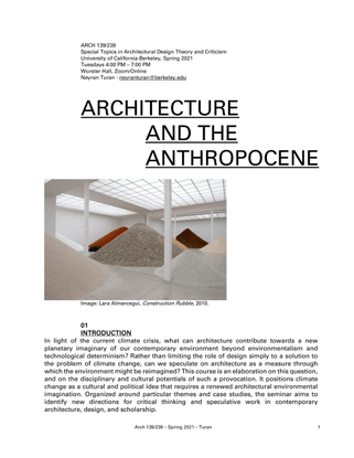 UC Berkeley ARCH 139/239: Architecture and the Anthropocene