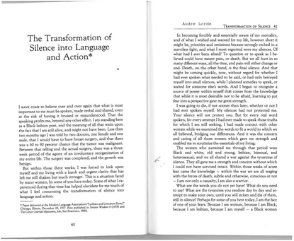 The Transformation of Silence into Language - Audre Lorde 