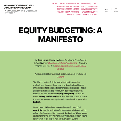 EQUITY BUDGETING: A MANIFESTO – MARION VOICES: FOLKLIFE + ORAL HISTORY PROGRAM